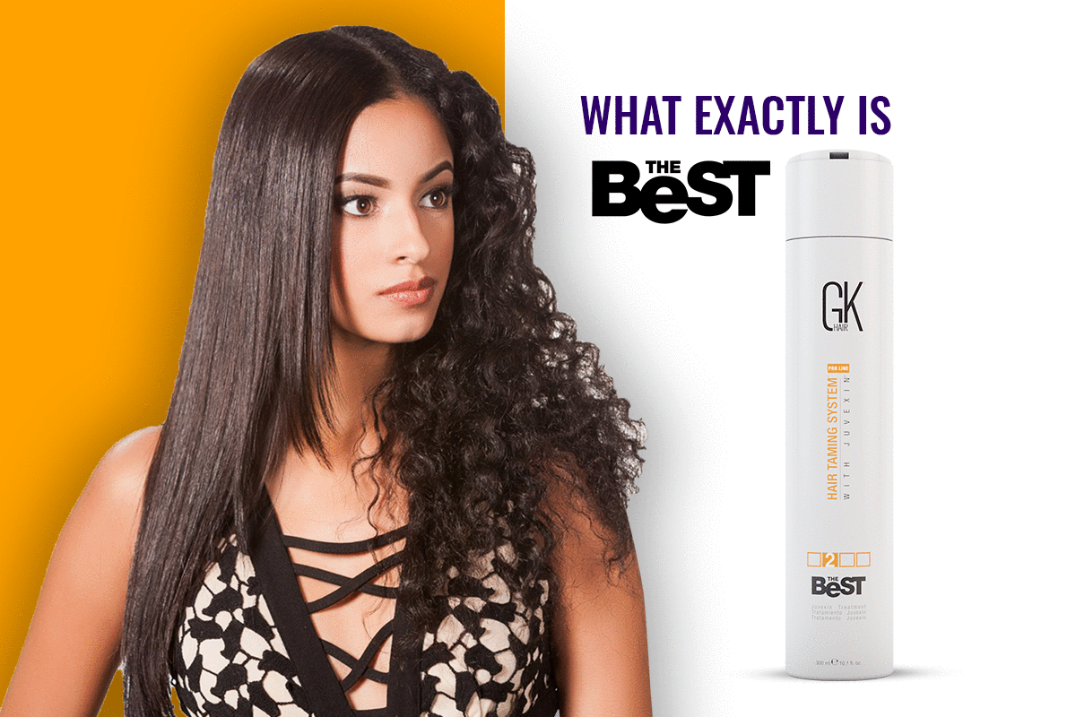 Girl showing before and after results after using GK Hair keratin treatment - GK Hair UK