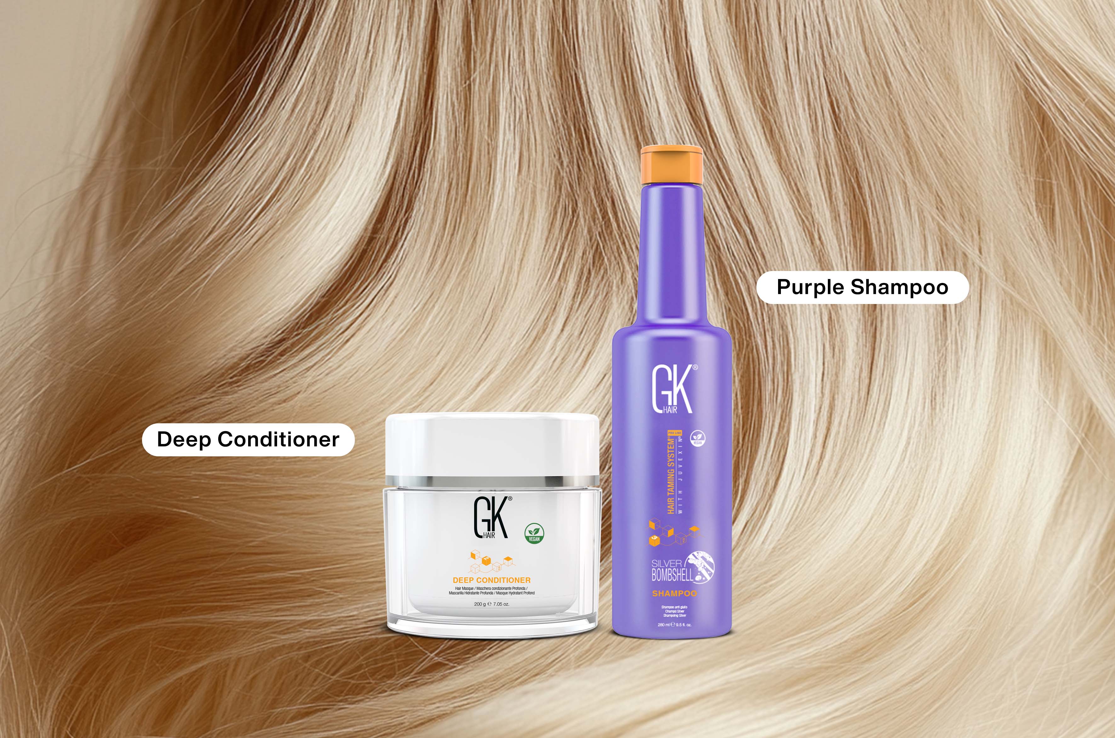 A Bleached Blonde hair with Purple Shampoo and Deep conditioner