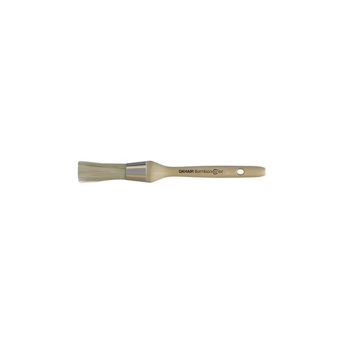 GK Hair Bamboo Eco-Friendly Brush, a slim colour applicator with cream bristles and a bamboo handle, laid flat on white