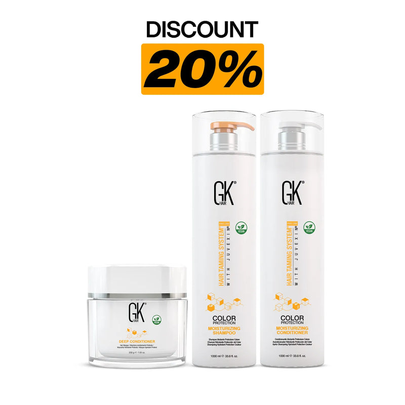 GK Hair Jumbo Care Pack: 200 g Deep Conditioner with 1000 ml Color Protection Moisturizing Shampoo and Conditioner, 20% off